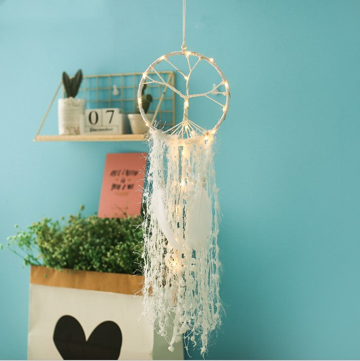 Feather Handmade Girl Catching Dream Catcher Pendant