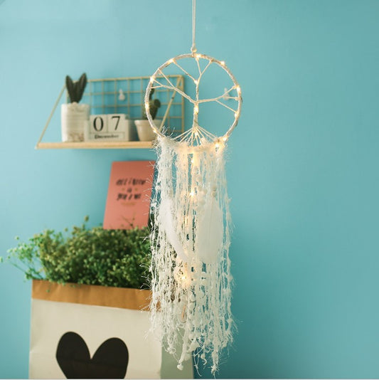 Feather Handmade Girl Catching Dream Catcher Pendant