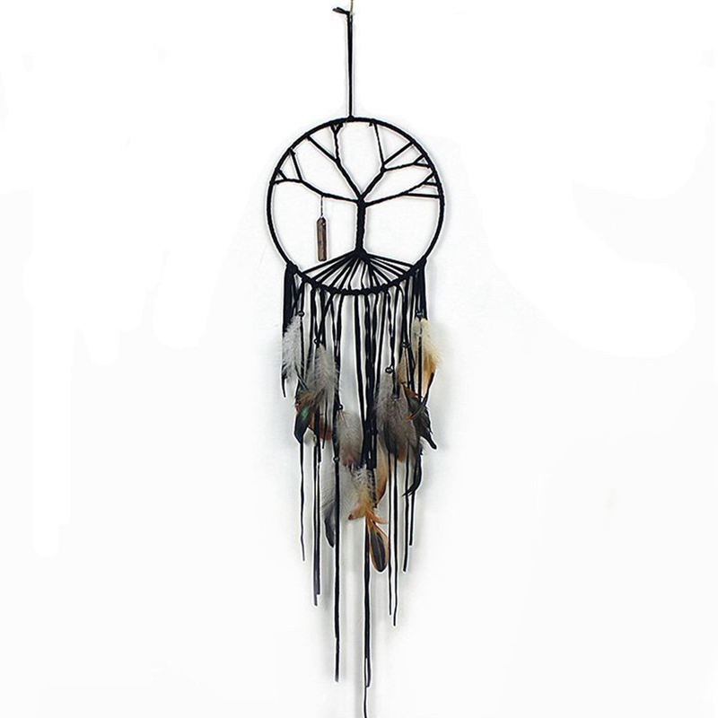 Indoor Colorful Feather Wind Chimes Ornaments Make Dream Net Creative Pendant