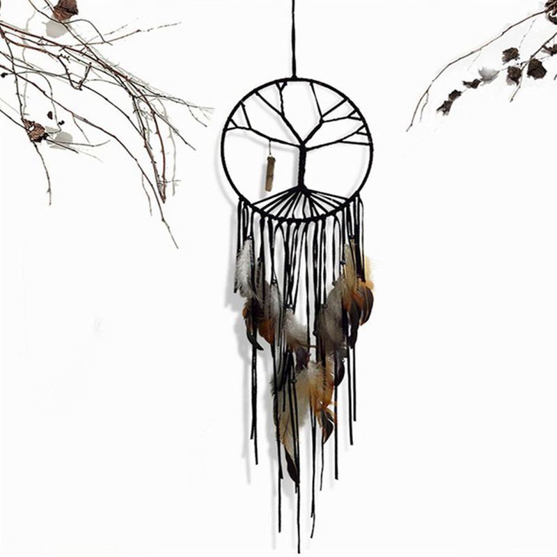 Indoor Colorful Feather Wind Chimes Ornaments Make Dream Net Creative Pendant