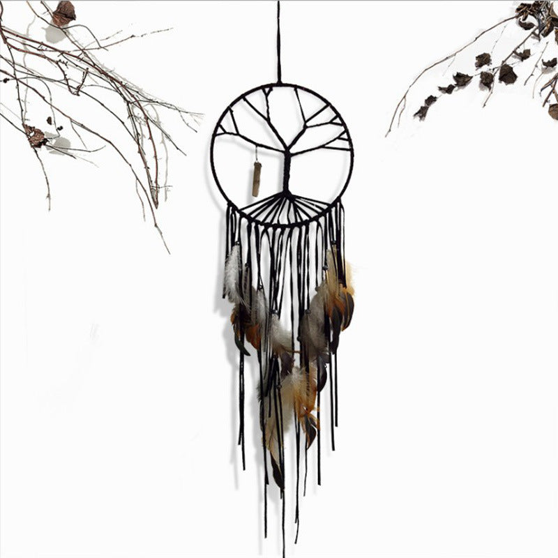 Indoor Colorful Feather Wind Chimes Ornaments Make Dream Net Creative Pendant
