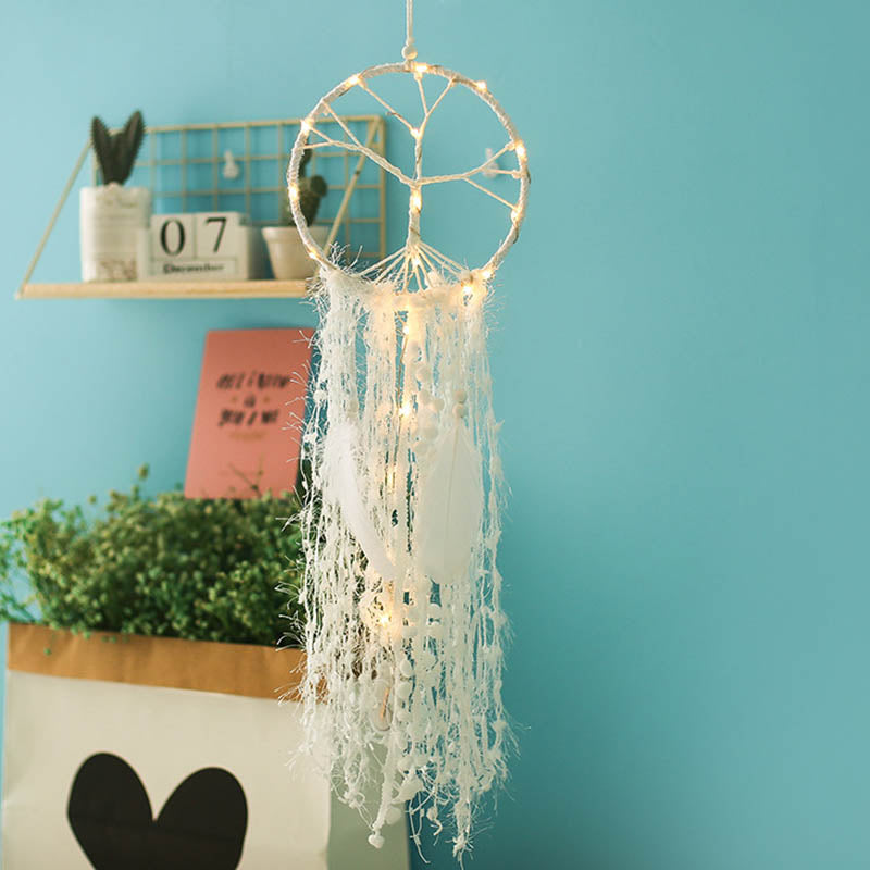 Feather Handmade Girl Catching Dream Catcher Pendant