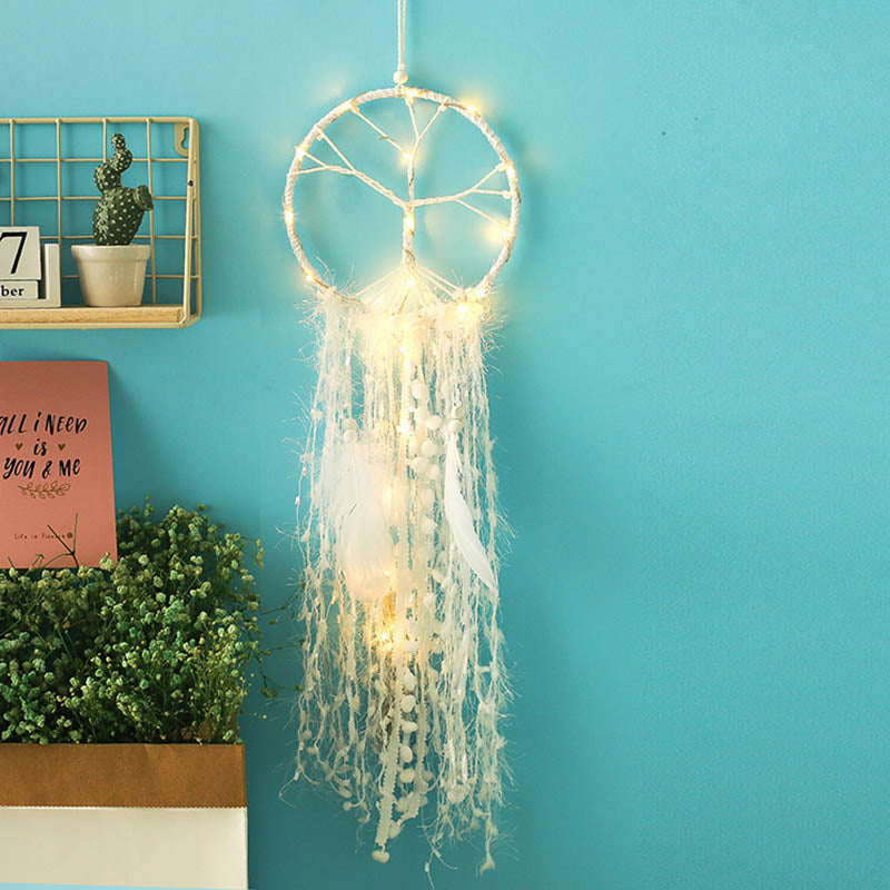 Feather Handmade Girl Catching Dream Catcher Pendant