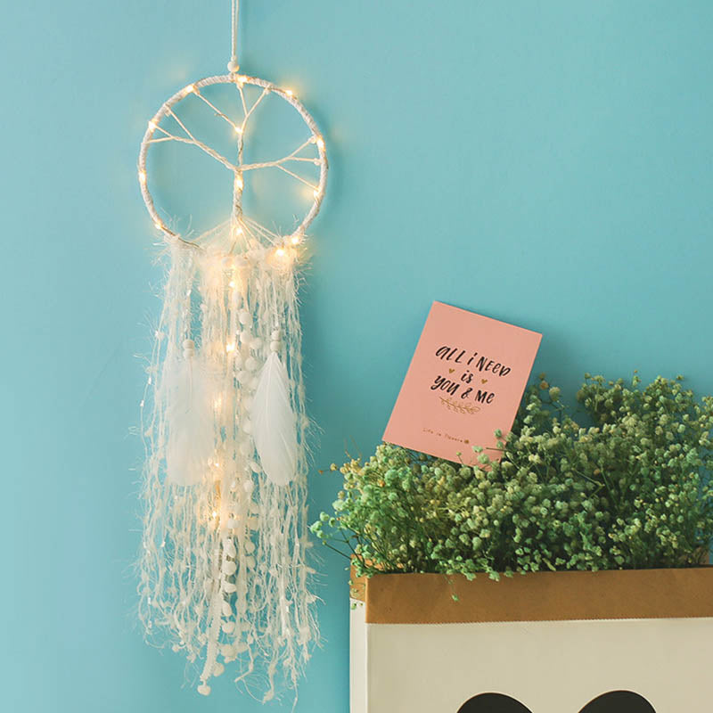 Feather Handmade Girl Catching Dream Catcher Pendant