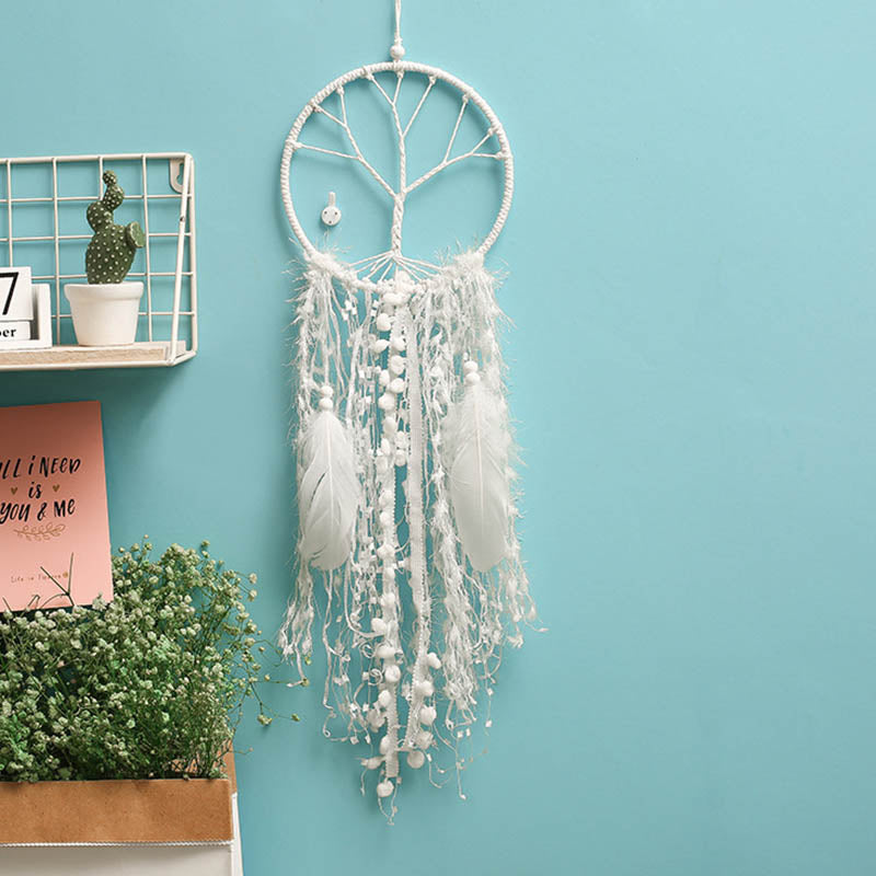 Feather Handmade Girl Catching Dream Catcher Pendant