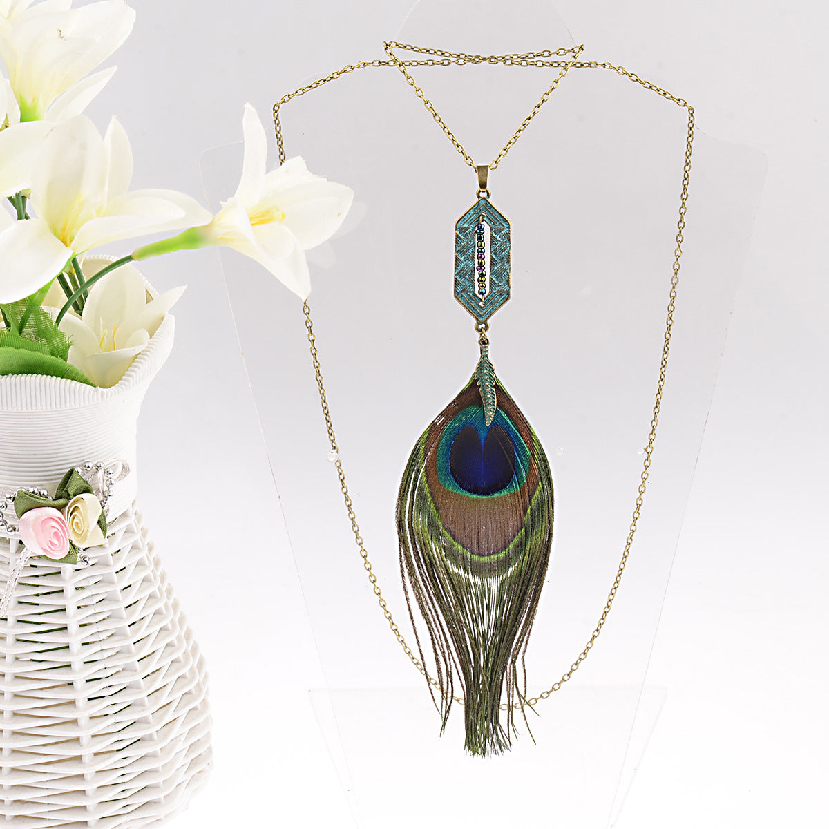 Ethnic Style Jewelry Tassel Peacock Feather Necklace