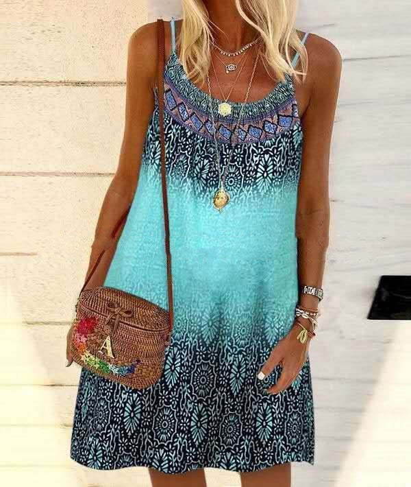 Loose Casual Printed Ethnic Sling Dress