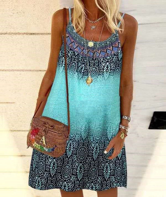 Loose Casual Printed Ethnic Sling Dress