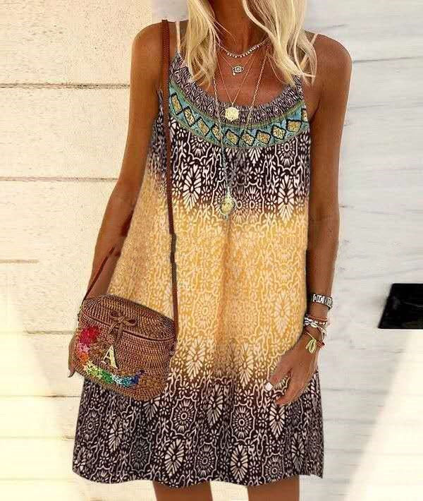 Loose Casual Printed Ethnic Sling Dress
