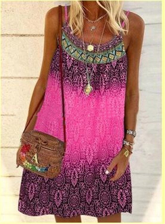 Loose Casual Printed Ethnic Sling Dress