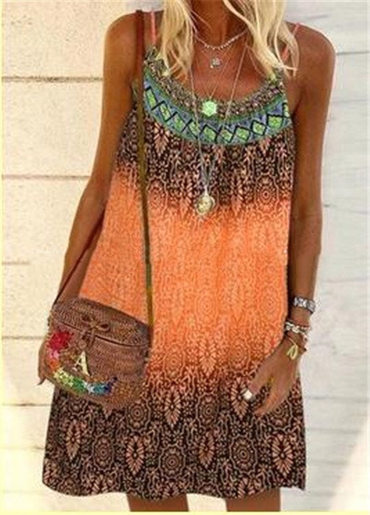 Loose Casual Printed Ethnic Sling Dress