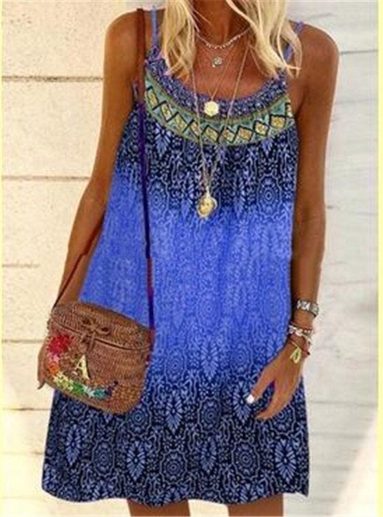 Loose Casual Printed Ethnic Sling Dress