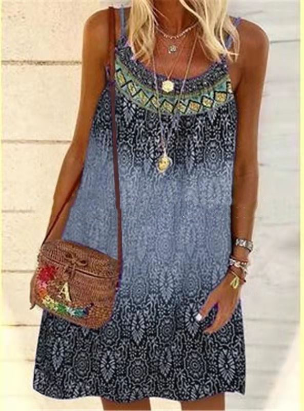 Loose Casual Printed Ethnic Sling Dress