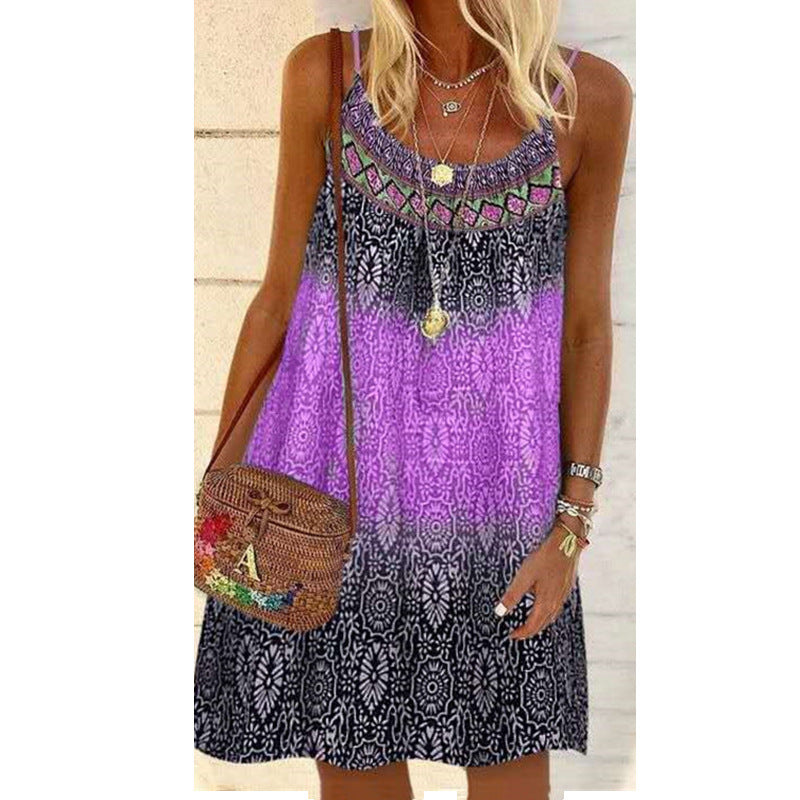 Loose Casual Printed Ethnic Sling Dress