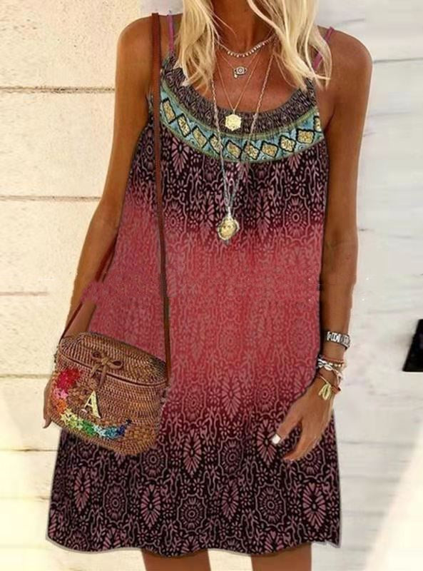 Loose Casual Printed Ethnic Sling Dress