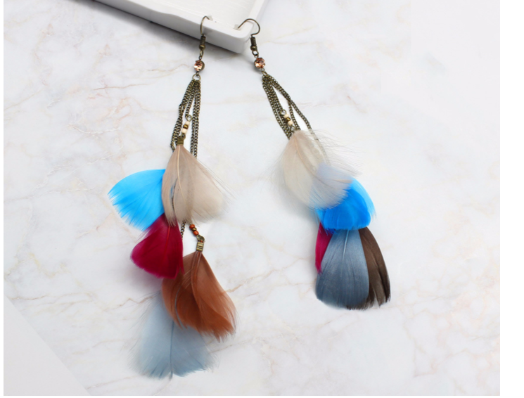 Color Feather Tassel Long Multi-Layer Hook Earrings