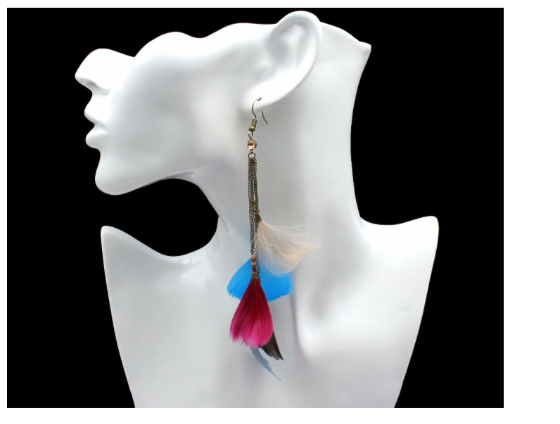 Color Feather Tassel Long Multi-Layer Hook Earrings