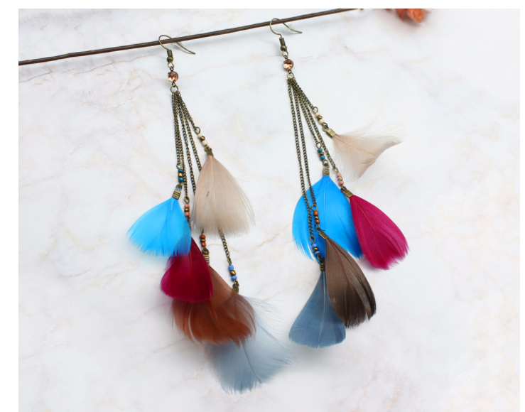 Color Feather Tassel Long Multi-Layer Hook Earrings