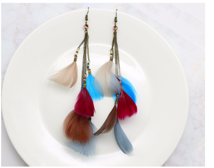 Color Feather Tassel Long Multi-Layer Hook Earrings