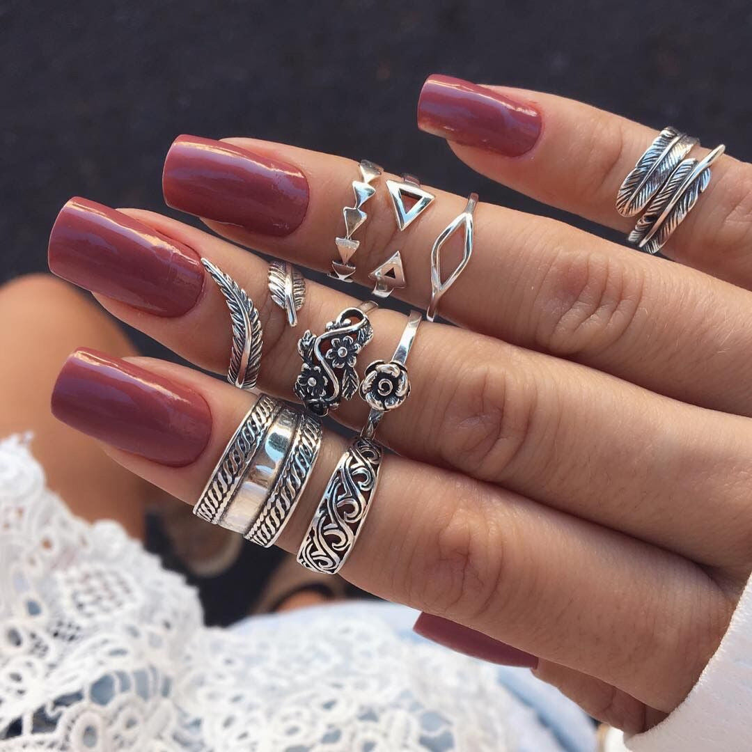 Boho Triangle Midi Finger Rings Jewelry Set Vintage Punk Carved