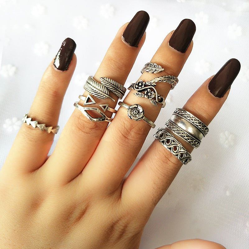 Boho Triangle Midi Finger Rings Jewelry Set Vintage Punk Carved