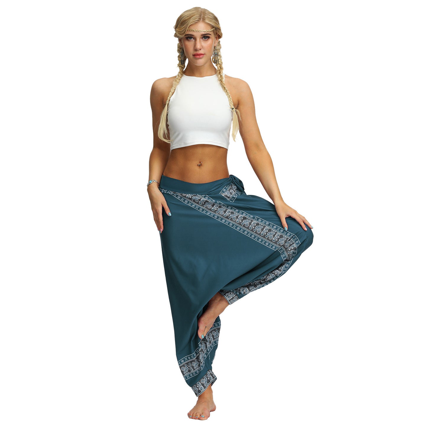 Boho Harem Pants Sarouel Femme Oversized Loose Belted Trousers