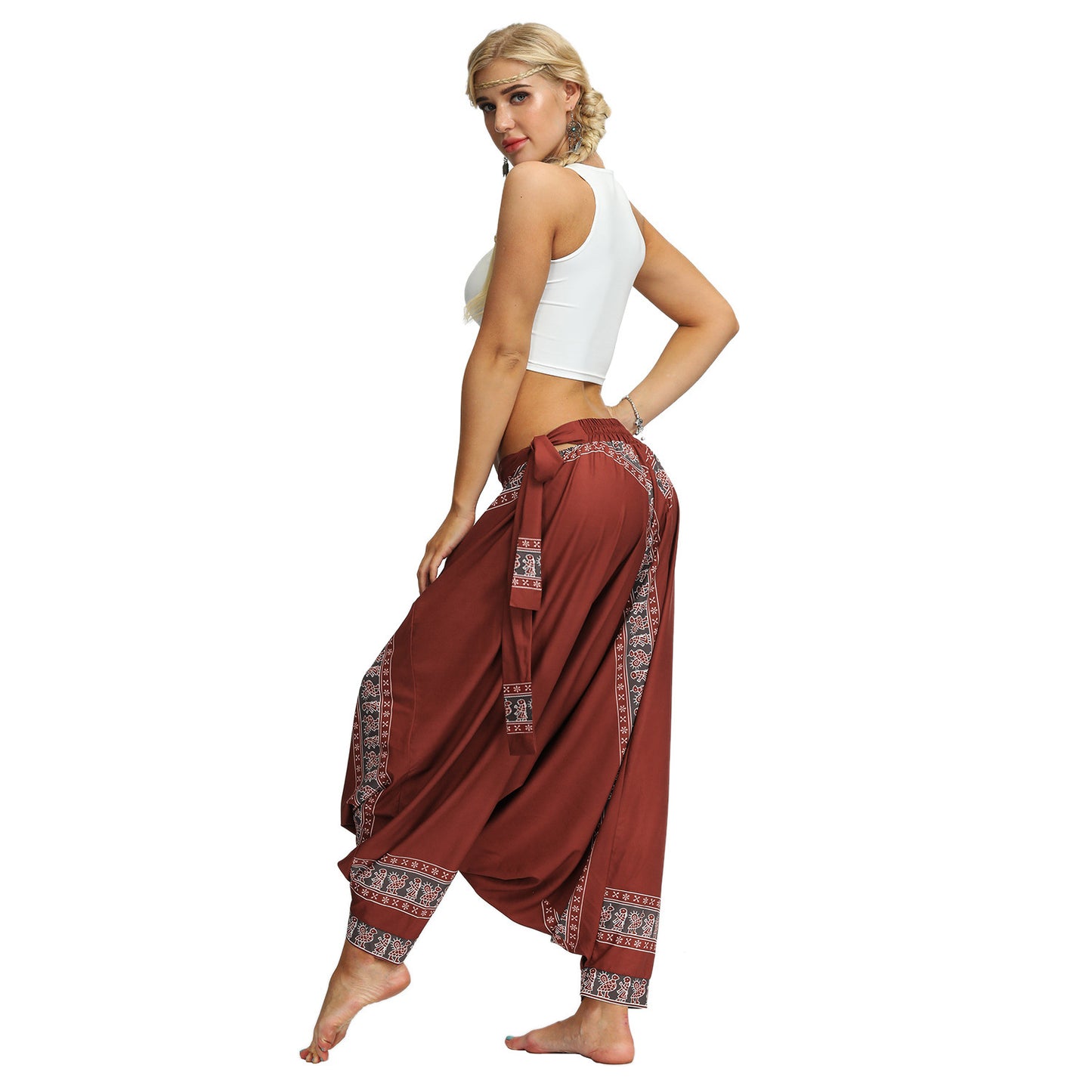 Boho Harem Pants Sarouel Femme Oversized Loose Belted Trousers