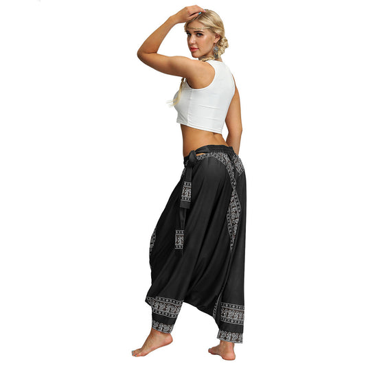 Boho Harem Pants Sarouel Femme Oversized Loose Belted Trousers