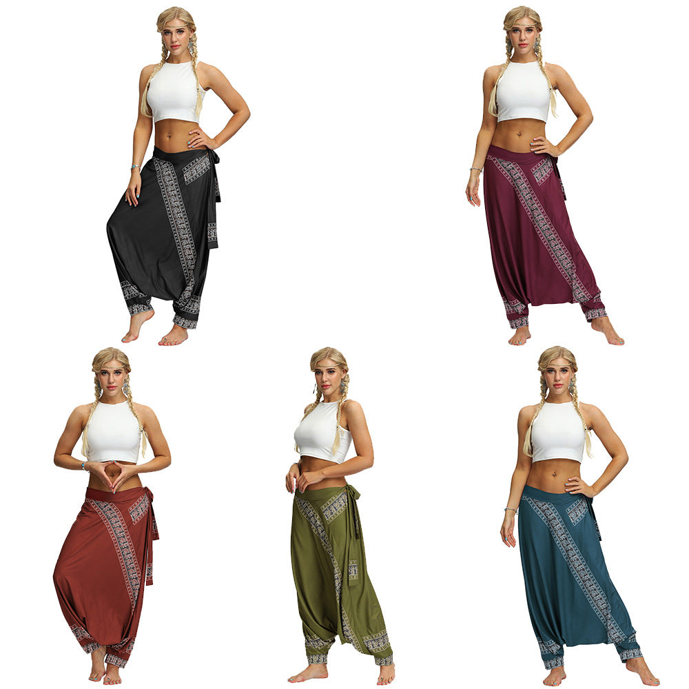 Boho Harem Pants Sarouel Femme Oversized Loose Belted Trousers