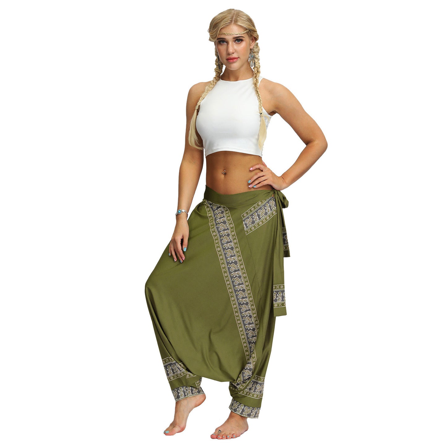 Boho Harem Pants Sarouel Femme Oversized Loose Belted Trousers