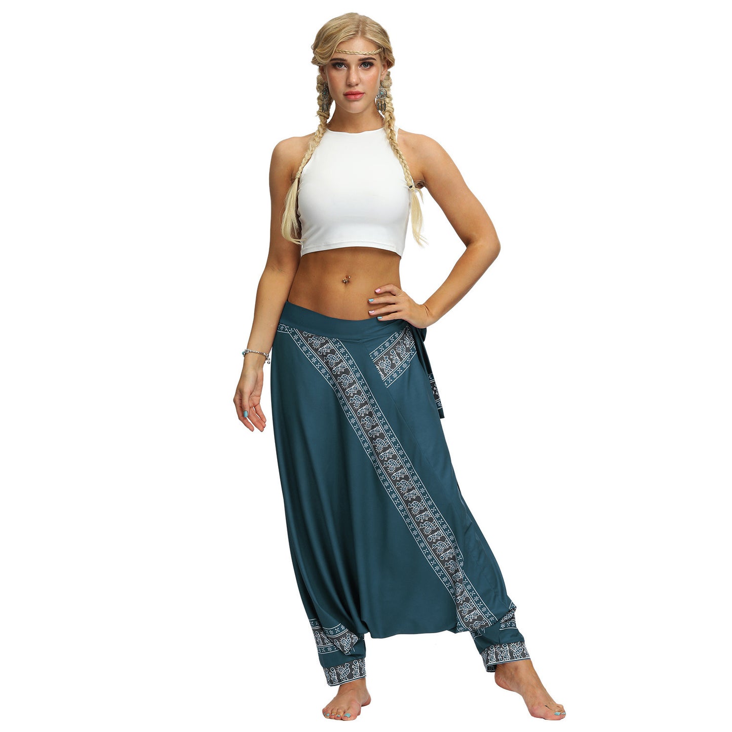 Boho Harem Pants Sarouel Femme Oversized Loose Belted Trousers