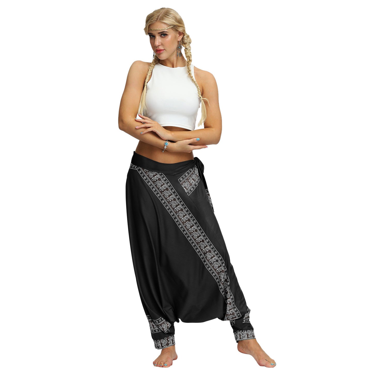 Boho Harem Pants Sarouel Femme Oversized Loose Belted Trousers