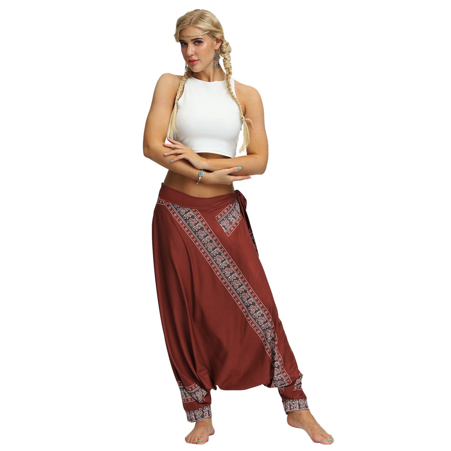 Boho Harem Pants Sarouel Femme Oversized Loose Belted Trousers