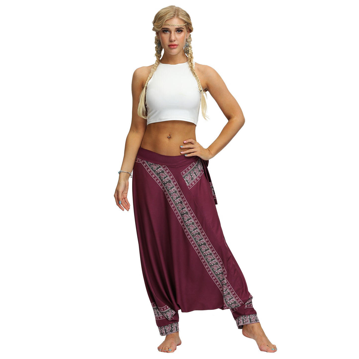 Boho Harem Pants Sarouel Femme Oversized Loose Belted Trousers