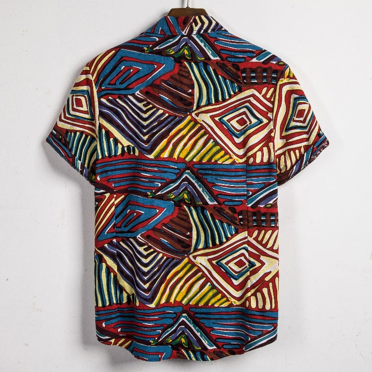 Short-sleeved Cotton And Linen Shirt Indian Ethnic Style