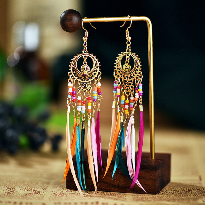 European And American Personality Retro Hollow Feather Earrings Bohemia