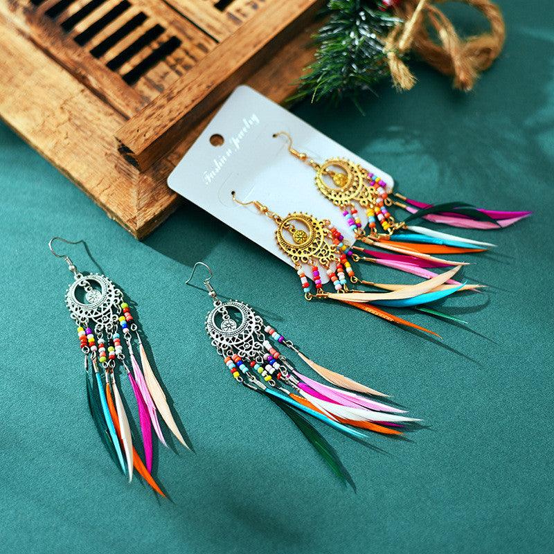 European And American Personality Retro Hollow Feather Earrings Bohemia
