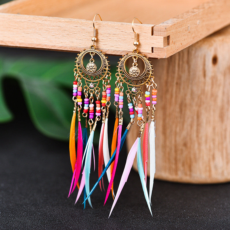 European And American Personality Retro Hollow Feather Earrings Bohemia