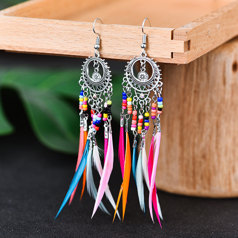 European And American Personality Retro Hollow Feather Earrings Bohemia