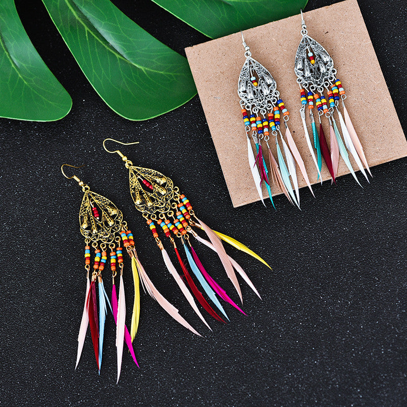 European And American Personality Retro Hollow Feather Earrings Bohemia