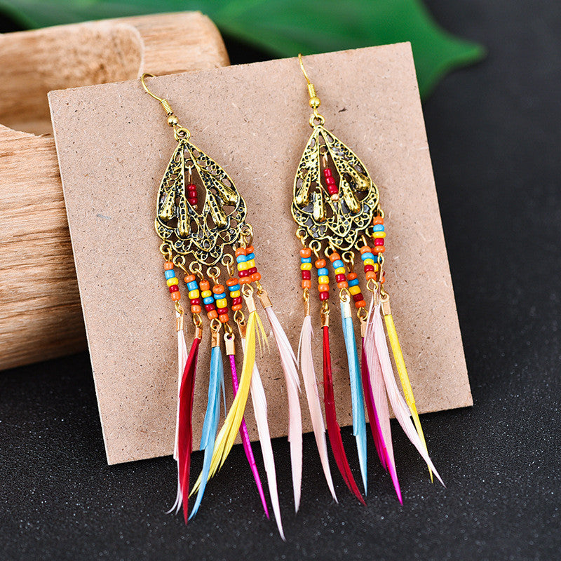 European And American Personality Retro Hollow Feather Earrings Bohemia