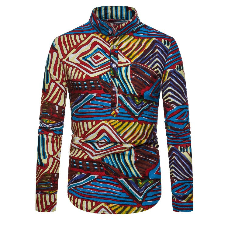 Linen Indian Ethnic Style Long-sleeved Men's Shirt