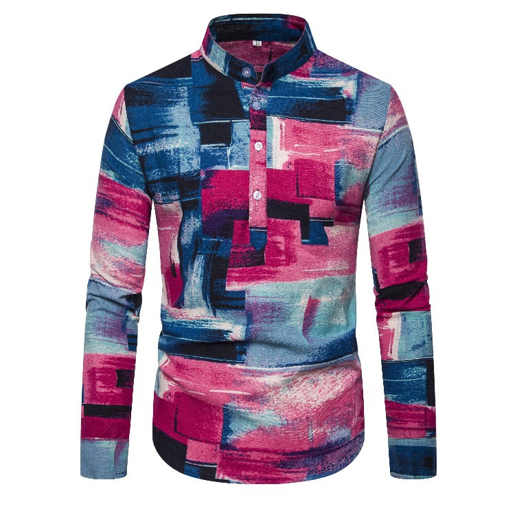 Linen Indian Ethnic Style Long-sleeved Men's Shirt