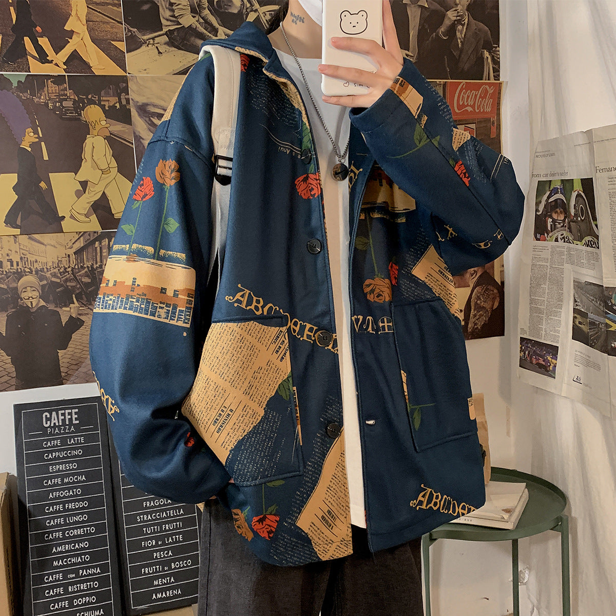 Men's Casual Printed Jacket Geometric Pattern Hooded Jacket