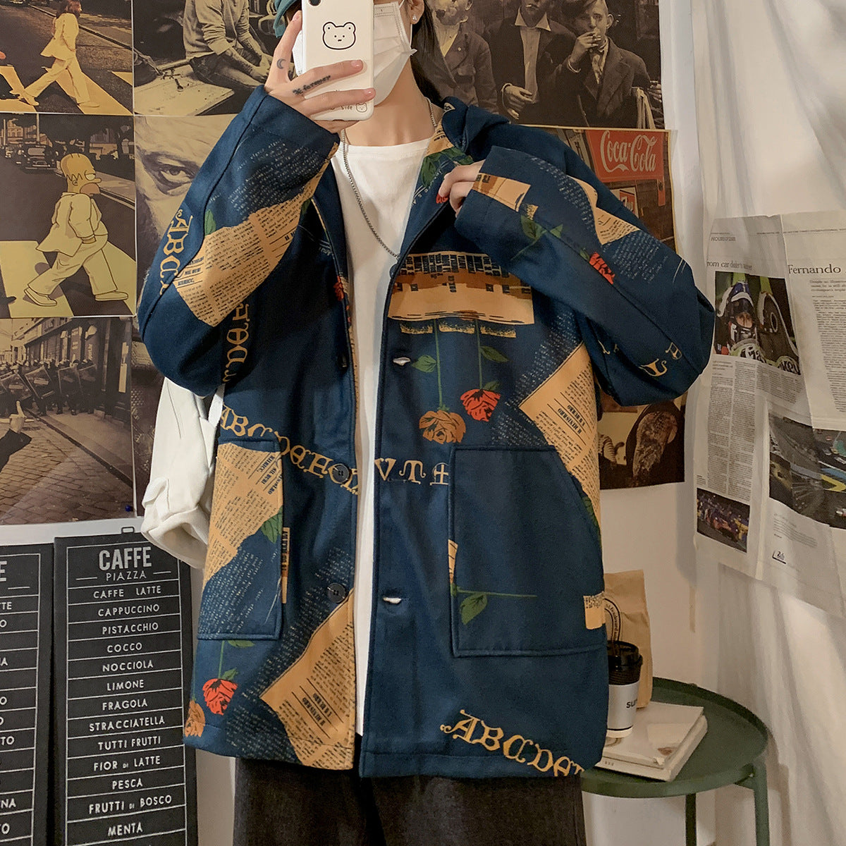 Men's Casual Printed Jacket Geometric Pattern Hooded Jacket