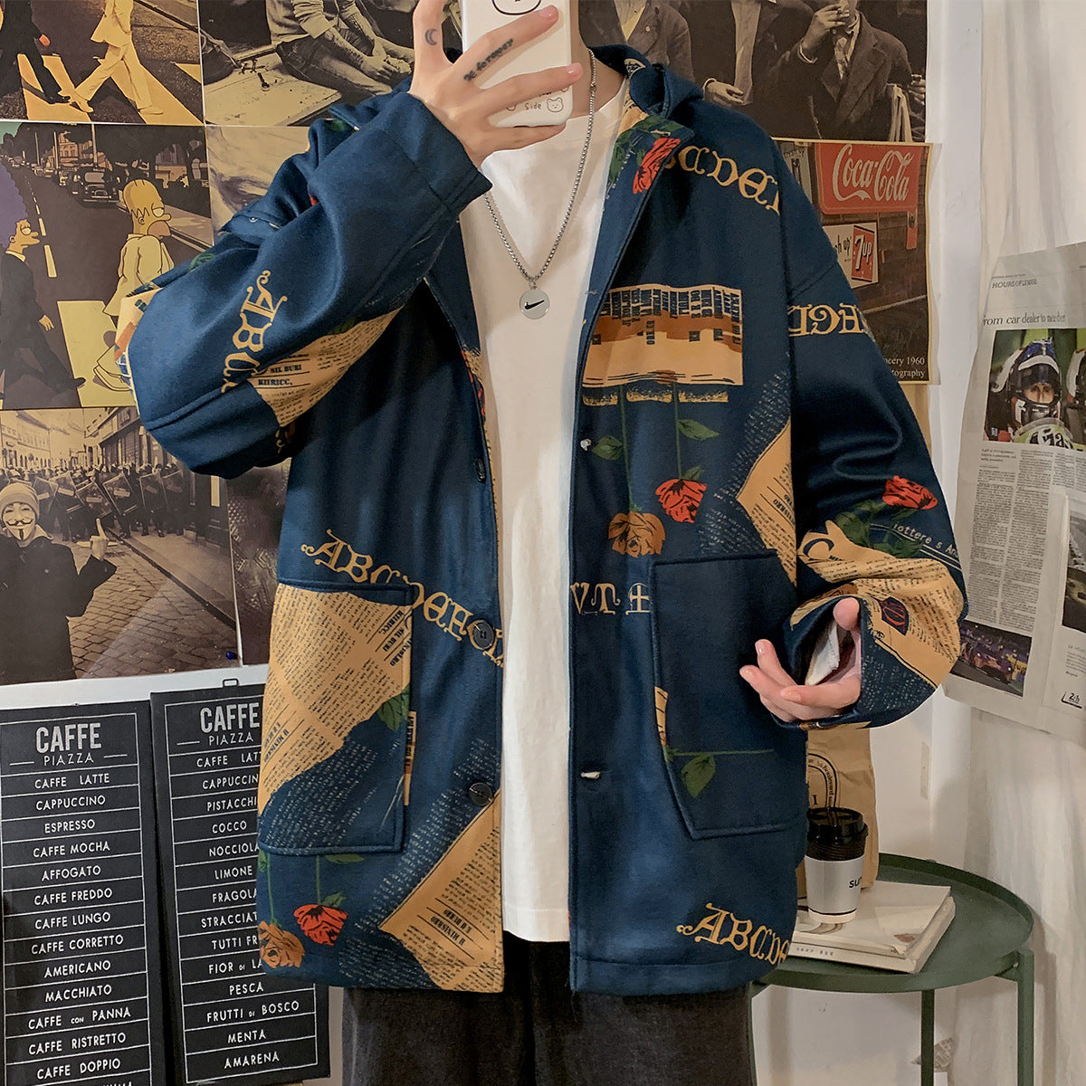 Men's Casual Printed Jacket Geometric Pattern Hooded Jacket