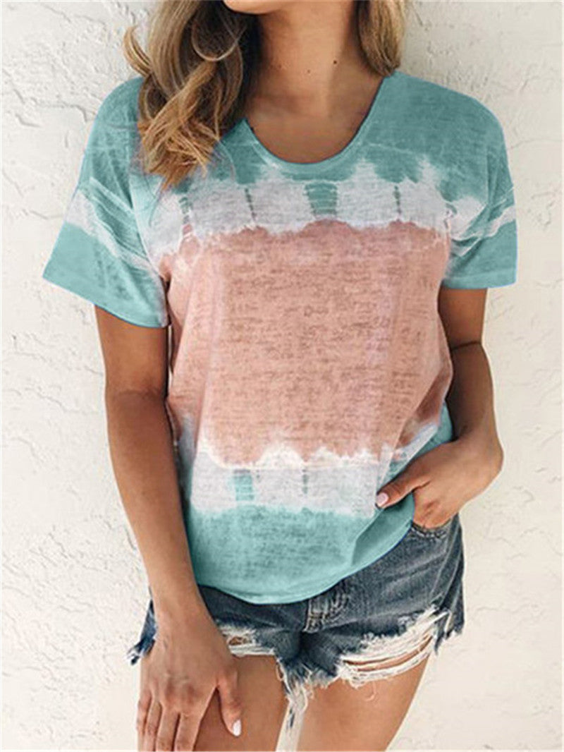 Loose Round Neck Short Sleeve Printed T-shirt Top