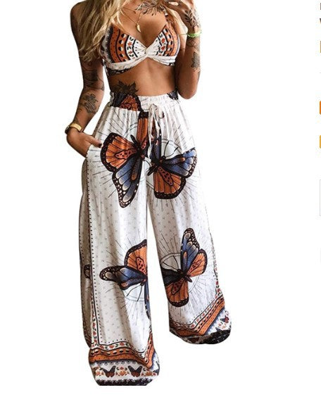 Boho Style Butterfly Print Ladies Suit