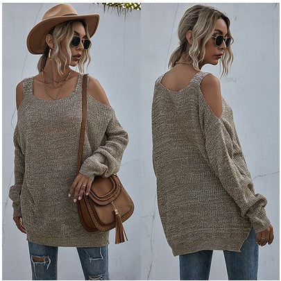 Solid Color Off-shoulder Mid-length Sweater