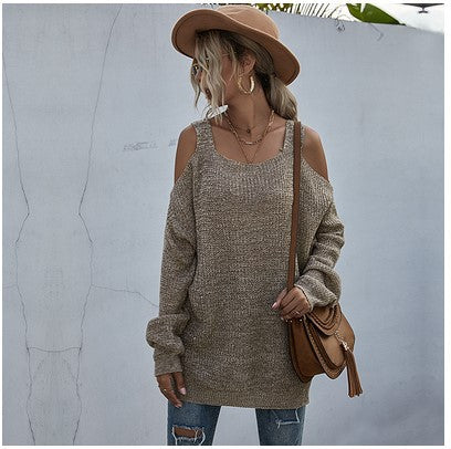 Solid Color Off-shoulder Mid-length Sweater